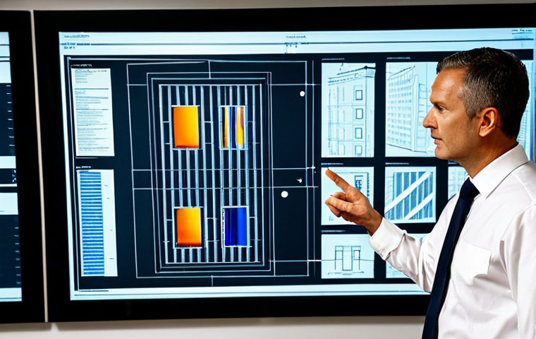 A highly competent professional fire safety engineer, a male in his 40s, stands confidently in a modern, well-lit safety control room. He is fully clothed in a modest, dark business suit and a crisp white shirt, with a serious and focused expression. In the background, large digital screens display complex schematics of a high-rise building's fire prevention systems and real-time sensor data. He is gesturing towards a holographic projection of a building layout, explaining a point to an unseen colleague. The scene emphasizes innovation and meticulous planning. This image should have perfect anatomy, correct proportions, well-formed hands, and natural body proportions. It is safe for work, appropriate content, and fully clothed, embodying a professional and family-friendly atmosphere.